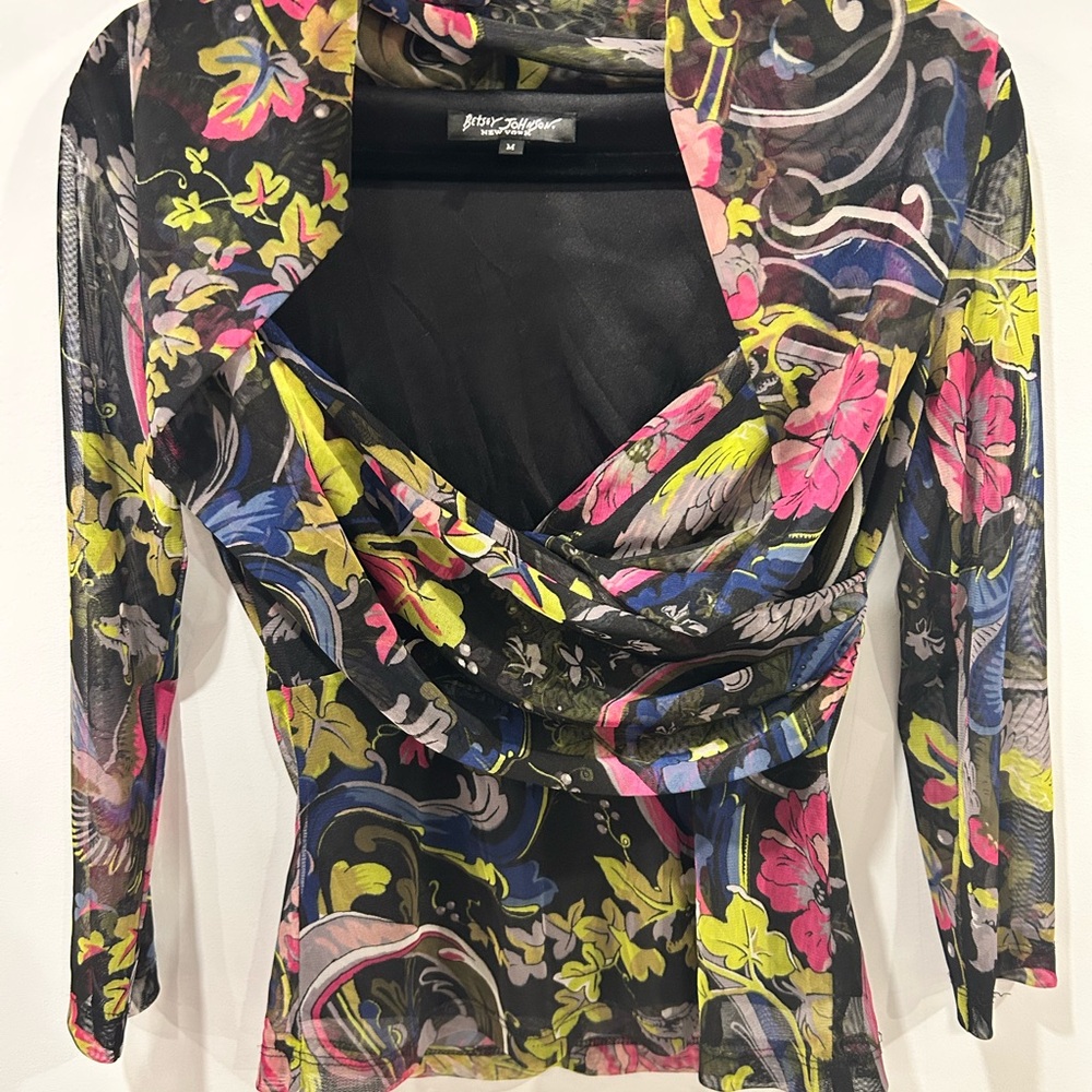 Vintage Betsey Johnson stretchy sheer blouse Size M